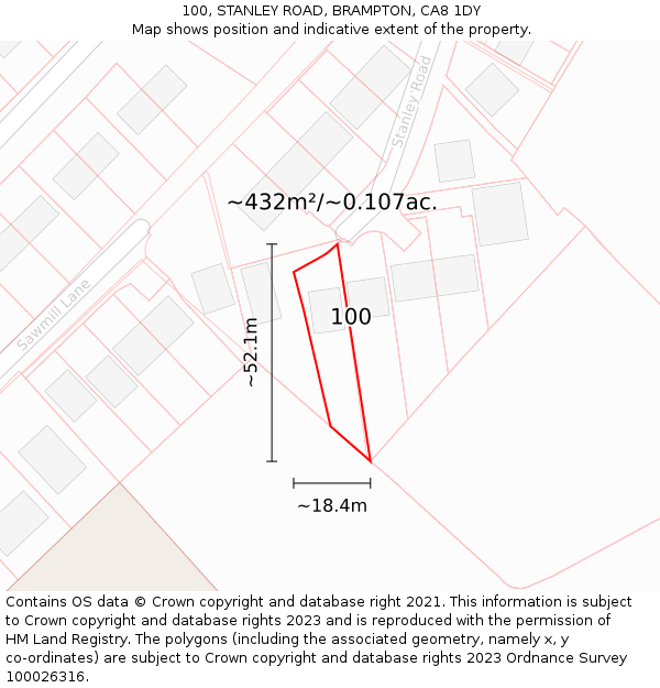 100, STANLEY ROAD, BRAMPTON, CA8 1DY: Plot and title map