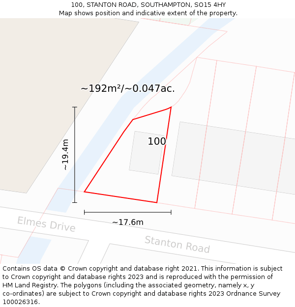 100, STANTON ROAD, SOUTHAMPTON, SO15 4HY: Plot and title map