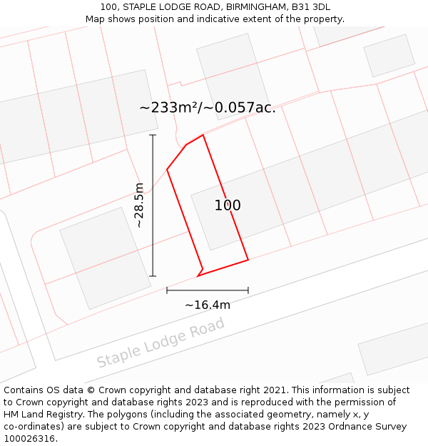 100, STAPLE LODGE ROAD, BIRMINGHAM, B31 3DL: Plot and title map