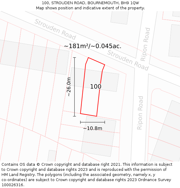100, STROUDEN ROAD, BOURNEMOUTH, BH9 1QW: Plot and title map
