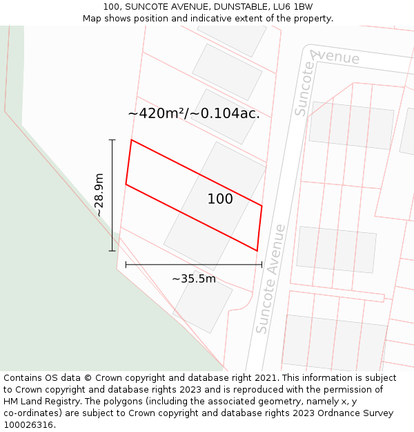 100, SUNCOTE AVENUE, DUNSTABLE, LU6 1BW: Plot and title map