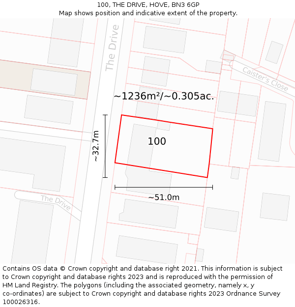 100, THE DRIVE, HOVE, BN3 6GP: Plot and title map