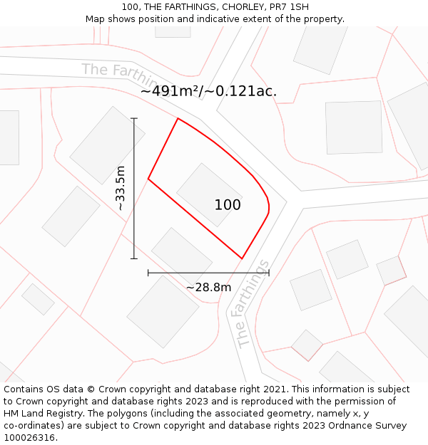 100, THE FARTHINGS, CHORLEY, PR7 1SH: Plot and title map