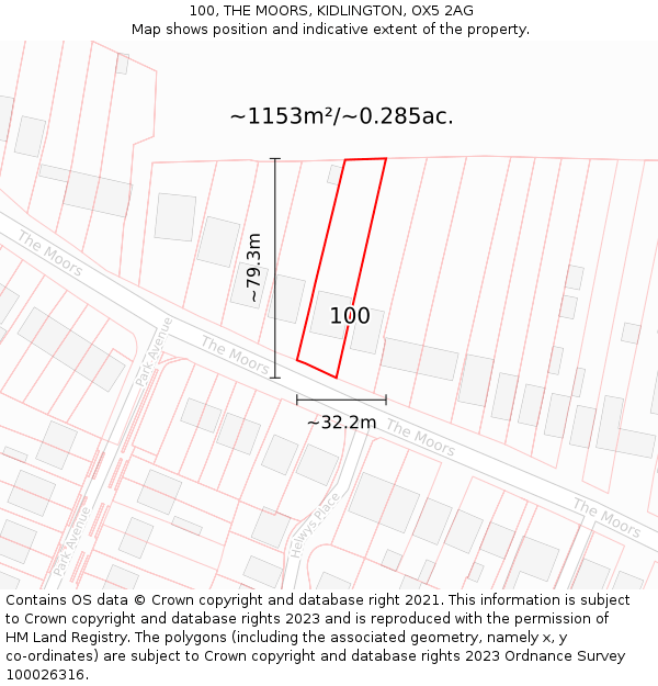 100, THE MOORS, KIDLINGTON, OX5 2AG: Plot and title map