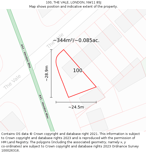 100, THE VALE, LONDON, NW11 8SJ: Plot and title map