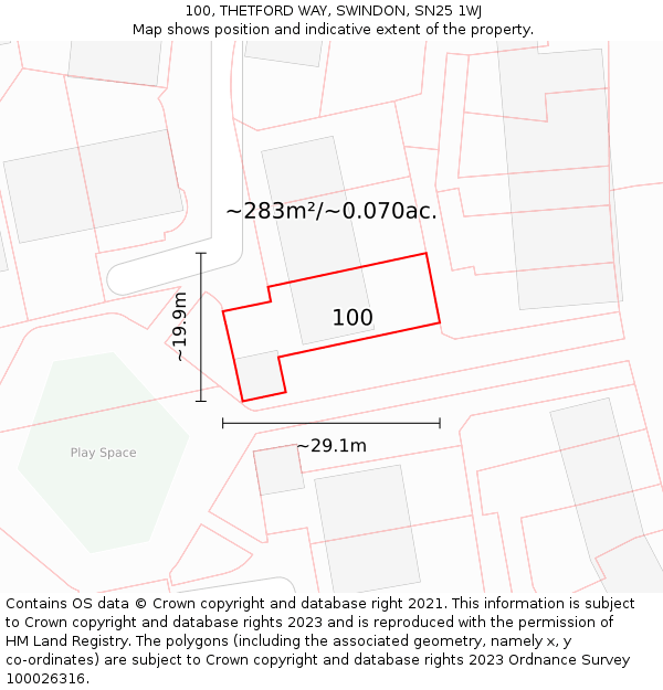 100, THETFORD WAY, SWINDON, SN25 1WJ: Plot and title map