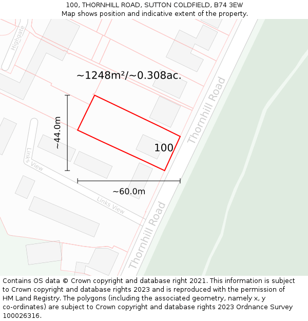 100, THORNHILL ROAD, SUTTON COLDFIELD, B74 3EW: Plot and title map