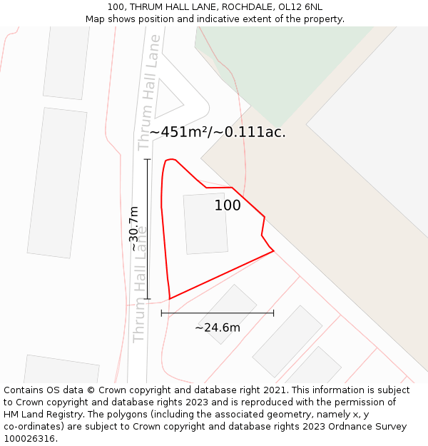 100, THRUM HALL LANE, ROCHDALE, OL12 6NL: Plot and title map