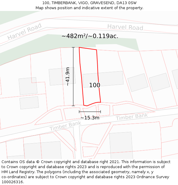 100, TIMBERBANK, VIGO, GRAVESEND, DA13 0SW: Plot and title map