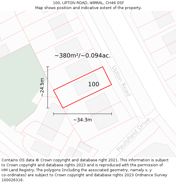 100, UPTON ROAD, WIRRAL, CH46 0SF: Plot and title map