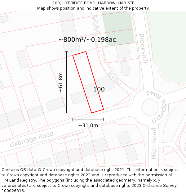 100, UXBRIDGE ROAD, HARROW, HA3 6TR: Plot and title map
