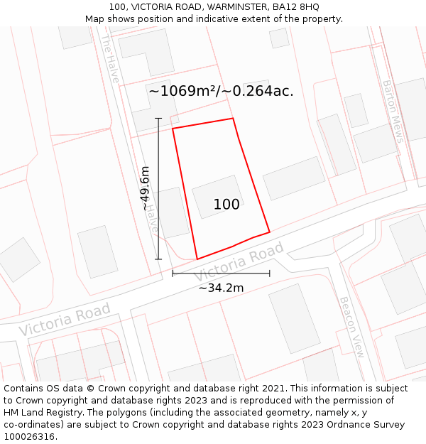 100, VICTORIA ROAD, WARMINSTER, BA12 8HQ: Plot and title map