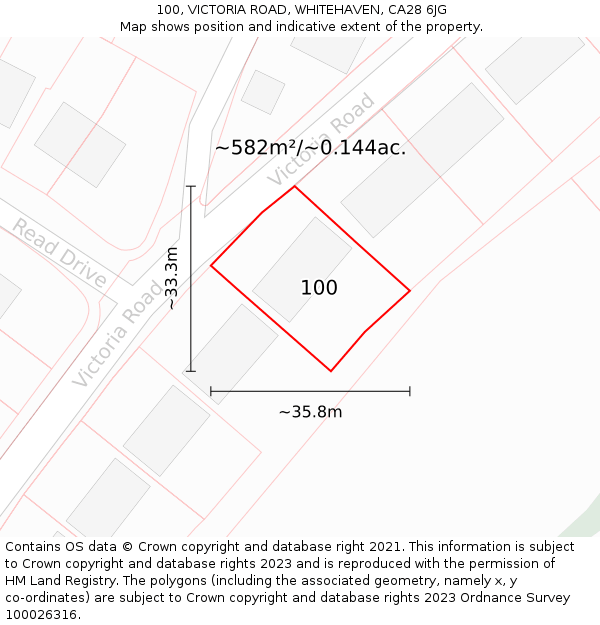 100, VICTORIA ROAD, WHITEHAVEN, CA28 6JG: Plot and title map