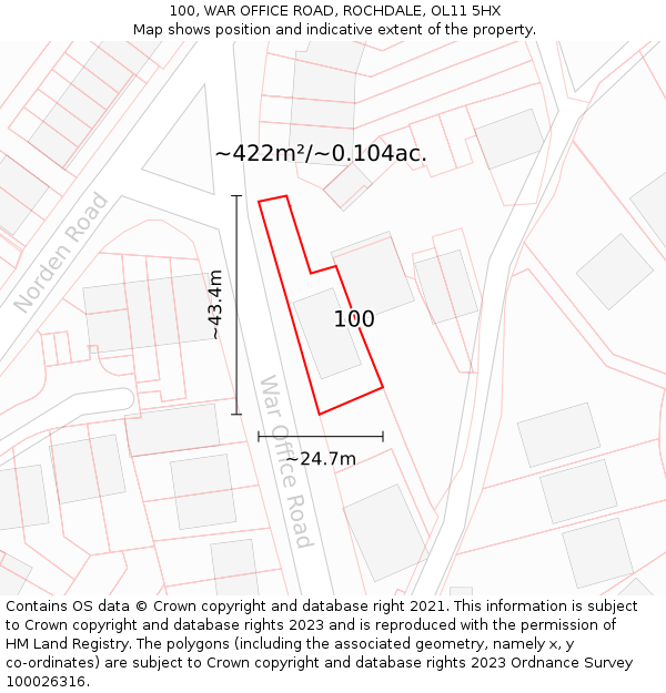 100, WAR OFFICE ROAD, ROCHDALE, OL11 5HX: Plot and title map