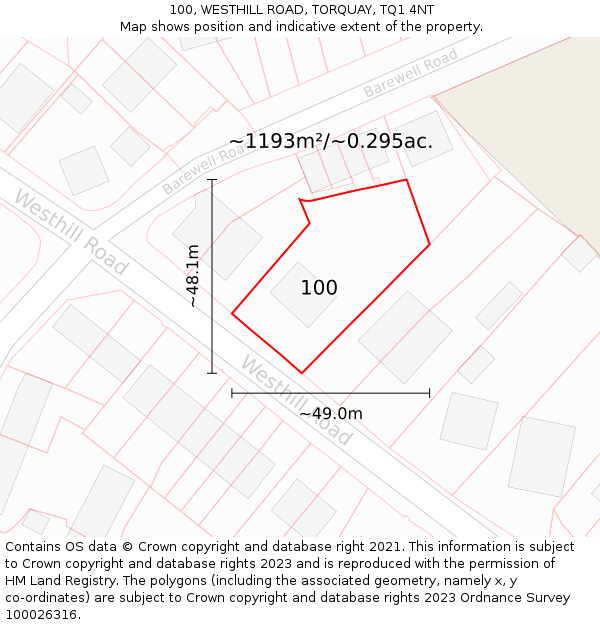 100, WESTHILL ROAD, TORQUAY, TQ1 4NT: Plot and title map