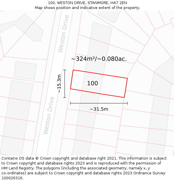 100, WESTON DRIVE, STANMORE, HA7 2EN: Plot and title map