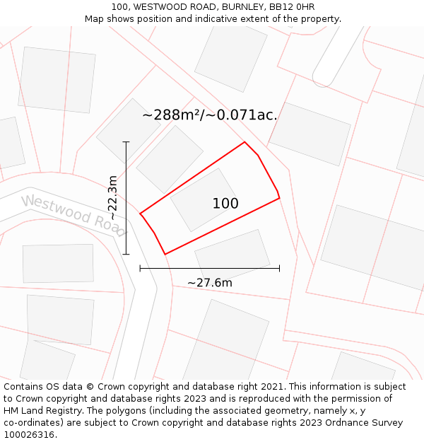 100, WESTWOOD ROAD, BURNLEY, BB12 0HR: Plot and title map