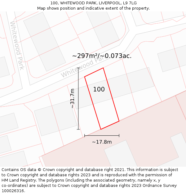 100, WHITEWOOD PARK, LIVERPOOL, L9 7LG: Plot and title map