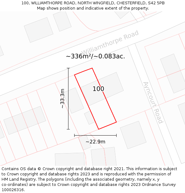 100, WILLIAMTHORPE ROAD, NORTH WINGFIELD, CHESTERFIELD, S42 5PB: Plot and title map