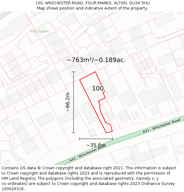 100, WINCHESTER ROAD, FOUR MARKS, ALTON, GU34 5HU: Plot and title map