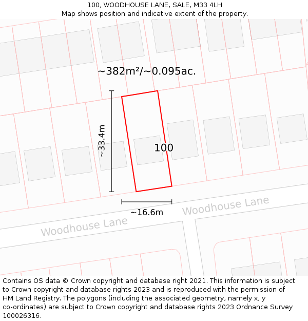 100, WOODHOUSE LANE, SALE, M33 4LH: Plot and title map