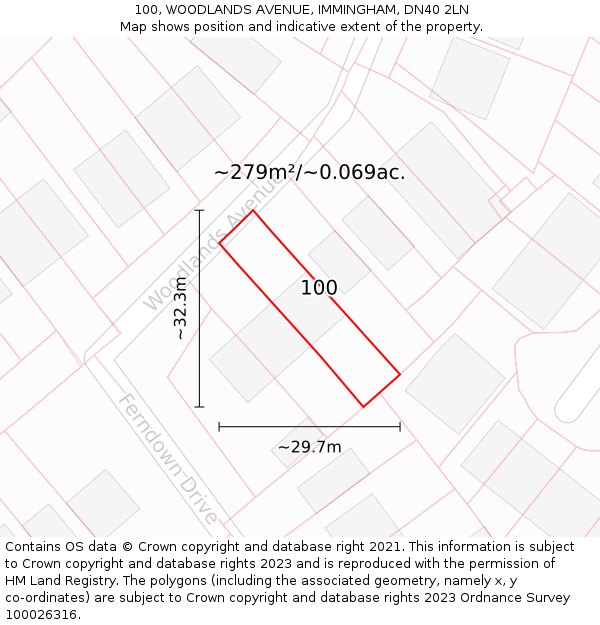 100, WOODLANDS AVENUE, IMMINGHAM, DN40 2LN: Plot and title map