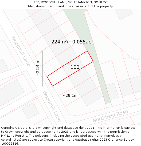 100, WOODMILL LANE, SOUTHAMPTON, SO18 2PF: Plot and title map