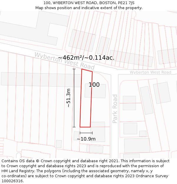 100, WYBERTON WEST ROAD, BOSTON, PE21 7JS: Plot and title map