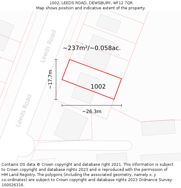 1002, LEEDS ROAD, DEWSBURY, WF12 7QR: Plot and title map