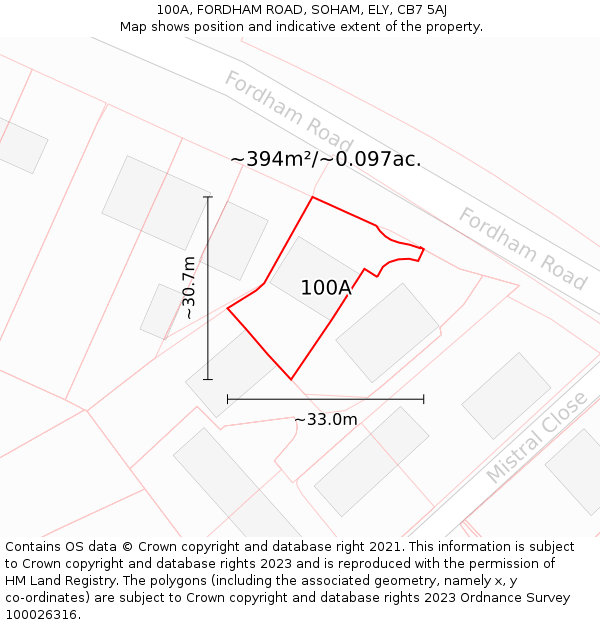 100A, FORDHAM ROAD, SOHAM, ELY, CB7 5AJ: Plot and title map