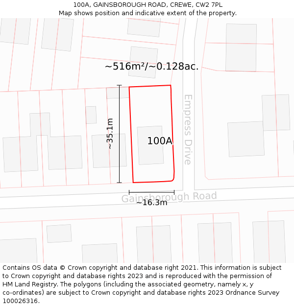 100A, GAINSBOROUGH ROAD, CREWE, CW2 7PL: Plot and title map