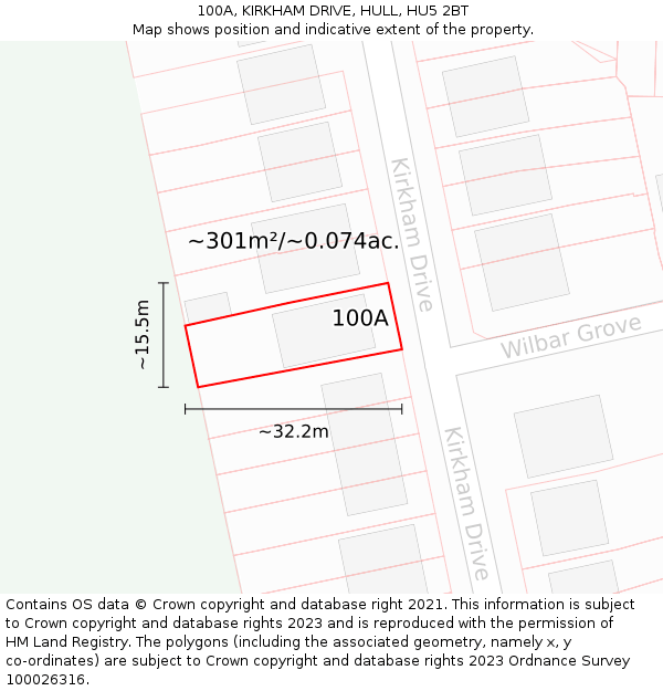 100A, KIRKHAM DRIVE, HULL, HU5 2BT: Plot and title map