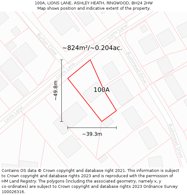 100A, LIONS LANE, ASHLEY HEATH, RINGWOOD, BH24 2HW: Plot and title map