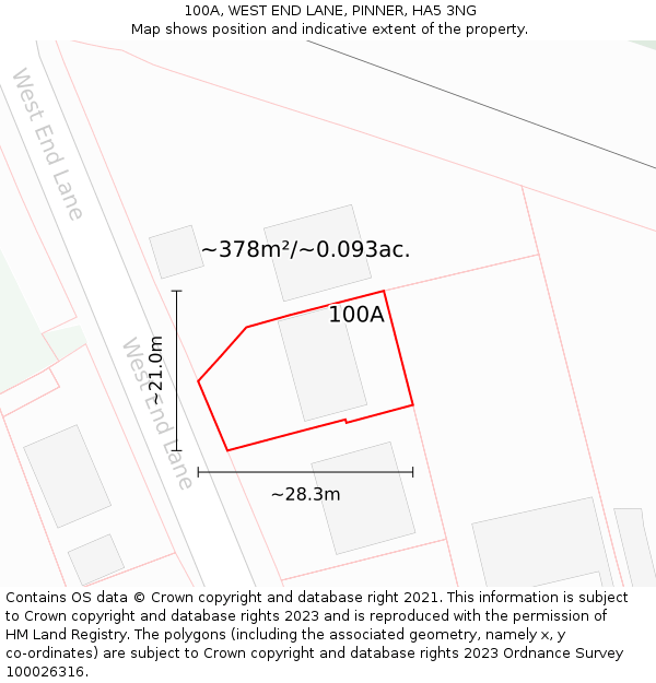 100A, WEST END LANE, PINNER, HA5 3NG: Plot and title map
