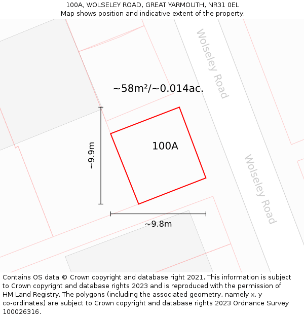 100A, WOLSELEY ROAD, GREAT YARMOUTH, NR31 0EL: Plot and title map
