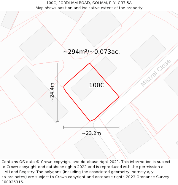 100C, FORDHAM ROAD, SOHAM, ELY, CB7 5AJ: Plot and title map