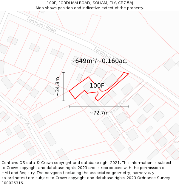 100F, FORDHAM ROAD, SOHAM, ELY, CB7 5AJ: Plot and title map