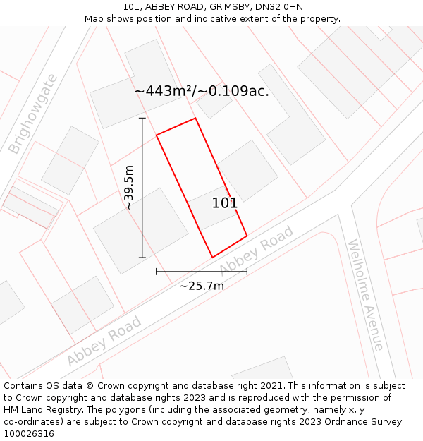 101, ABBEY ROAD, GRIMSBY, DN32 0HN: Plot and title map
