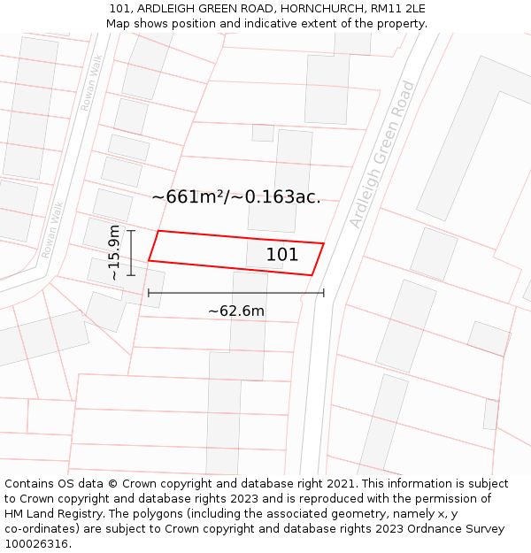 101, ARDLEIGH GREEN ROAD, HORNCHURCH, RM11 2LE: Plot and title map