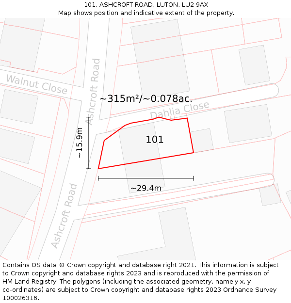 101, ASHCROFT ROAD, LUTON, LU2 9AX: Plot and title map