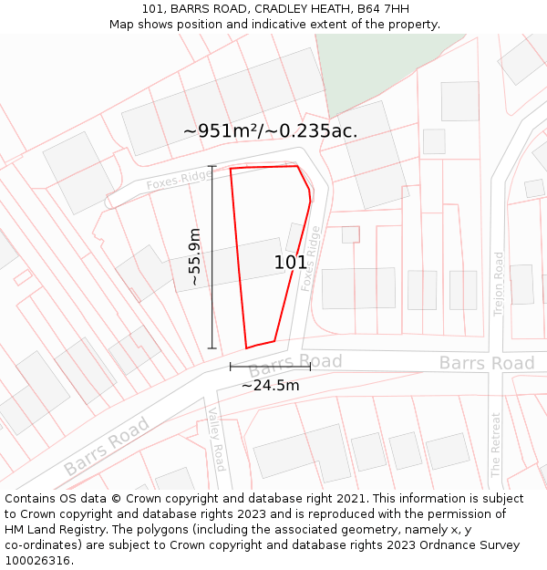 101, BARRS ROAD, CRADLEY HEATH, B64 7HH: Plot and title map