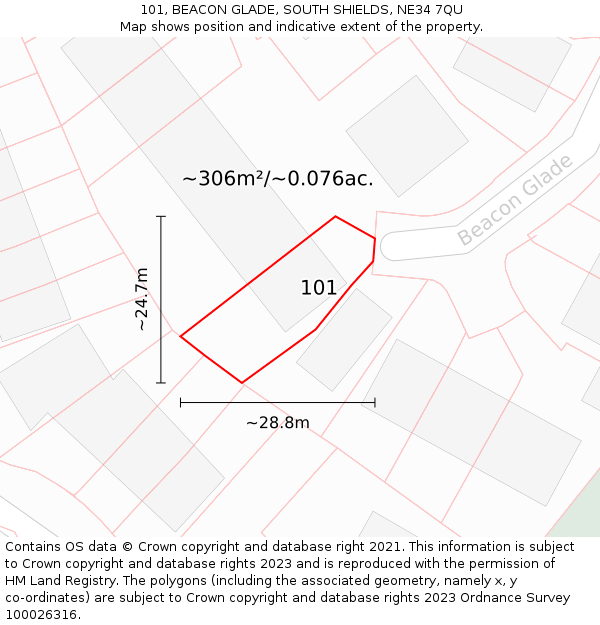 101, BEACON GLADE, SOUTH SHIELDS, NE34 7QU: Plot and title map