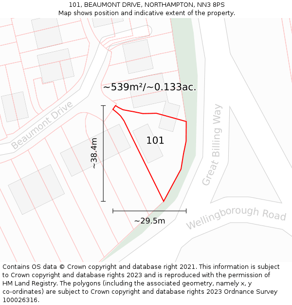 101, BEAUMONT DRIVE, NORTHAMPTON, NN3 8PS: Plot and title map