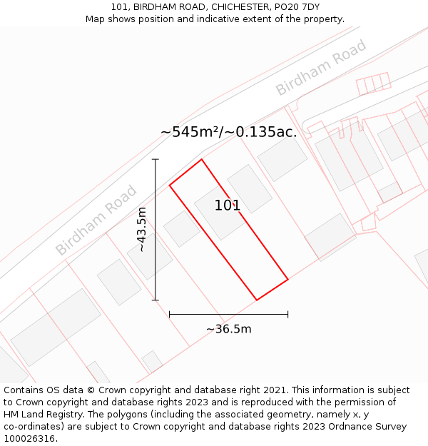 101, BIRDHAM ROAD, CHICHESTER, PO20 7DY: Plot and title map