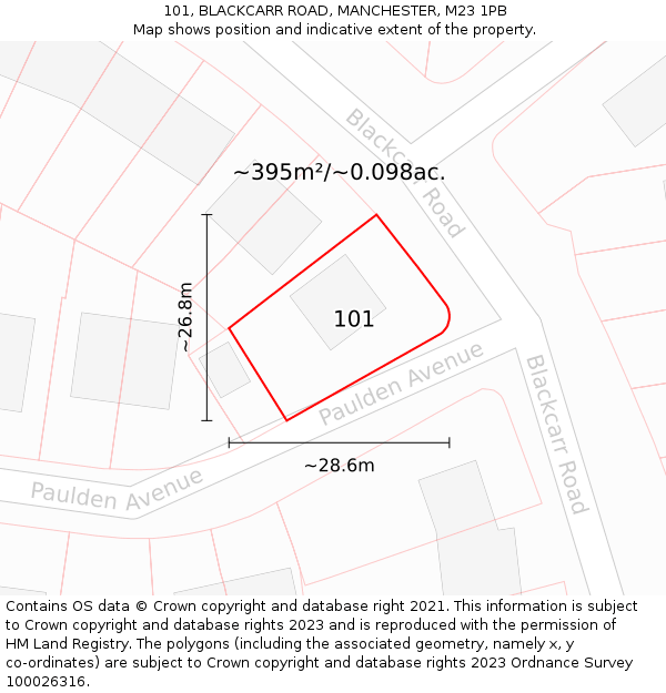 101, BLACKCARR ROAD, MANCHESTER, M23 1PB: Plot and title map