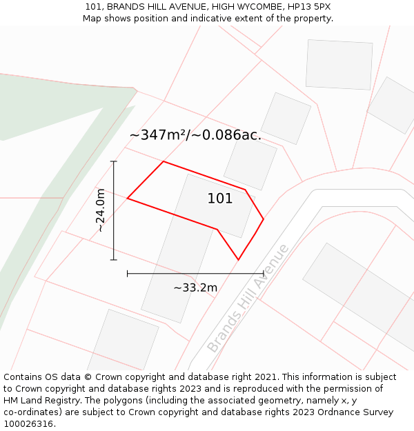 101, BRANDS HILL AVENUE, HIGH WYCOMBE, HP13 5PX: Plot and title map