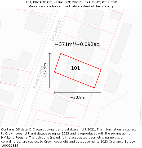 101, BROADGATE, WHAPLODE DROVE, SPALDING, PE12 0TW: Plot and title map