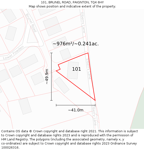 101, BRUNEL ROAD, PAIGNTON, TQ4 6HY: Plot and title map