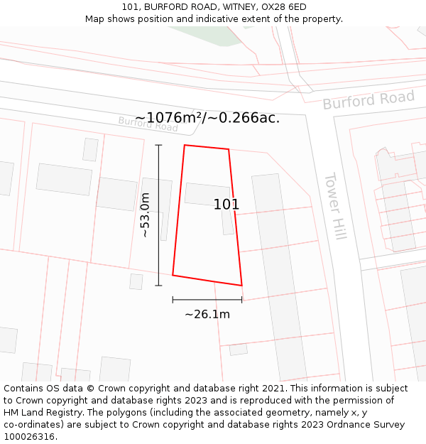 101, BURFORD ROAD, WITNEY, OX28 6ED: Plot and title map
