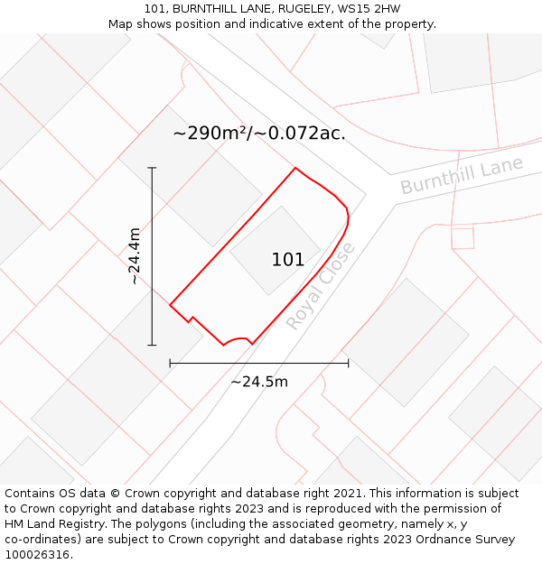 101, BURNTHILL LANE, RUGELEY, WS15 2HW: Plot and title map